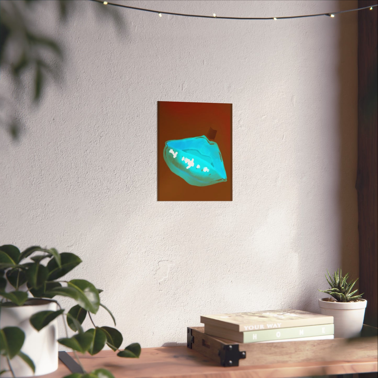 Bold Glowing  Blue Lips Print